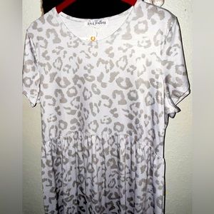 New 2 tone grey leopard print Aline long tee shirt dress